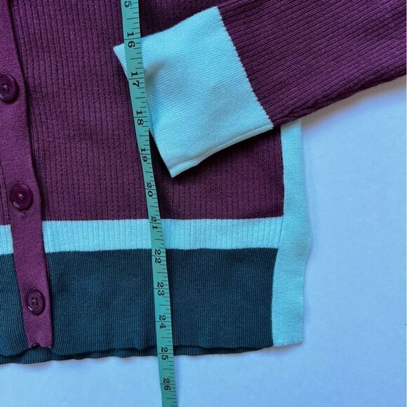 Design History Button Down Magenta Green Cardigan Sweater Size Medium NWT - Picture 6 of 6